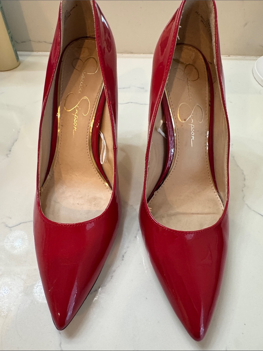 Jessica Simpson Red Patent Pointed Toe Pumps